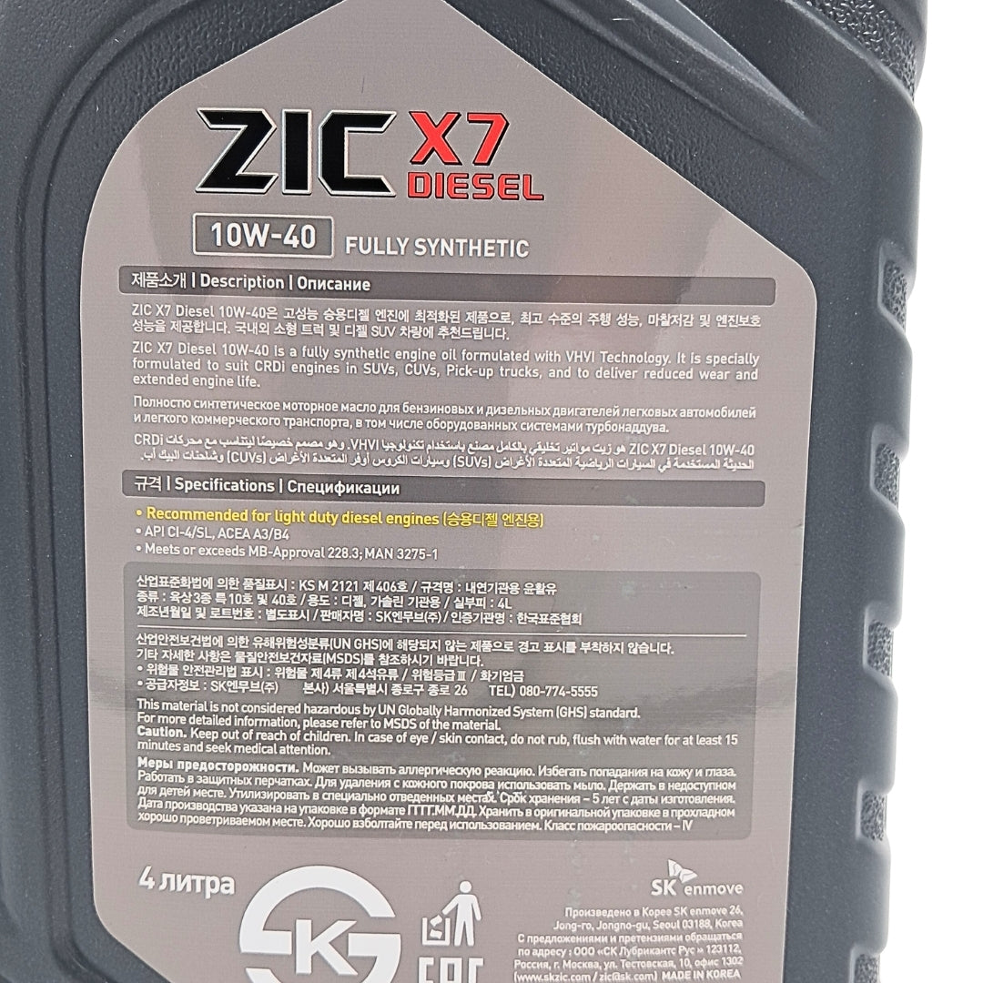 Aceite Zic X7 10w40 4L Full sintético ( DIESEL )